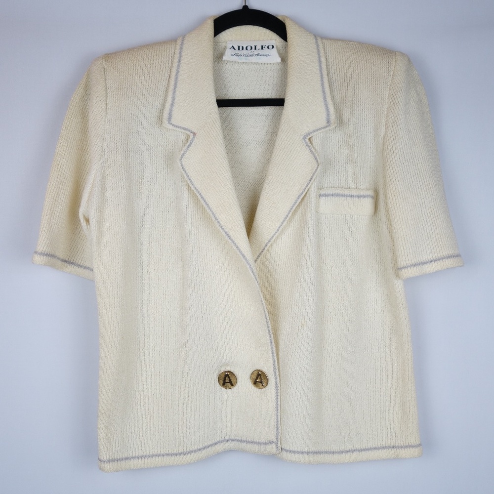 Vintage Adolfo At Saks Fifth Avenue Ivory Wool Blend Blazer Jacket, Size Medium